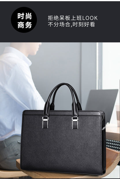 Men's handbag cowhide genuine leather computer bag large capacity business briefcase 