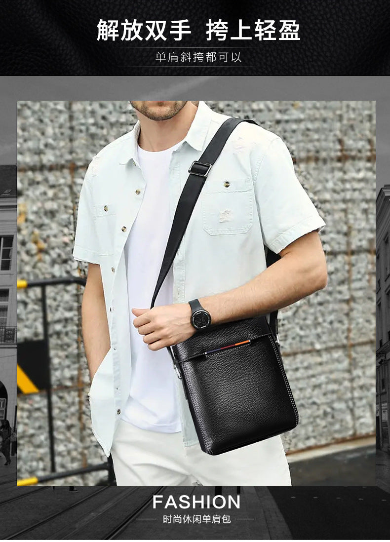 Men's Shoulder Bag Genuine Cowhide Leather Korean Fashion Business Casual Crossbody Bag for Men 