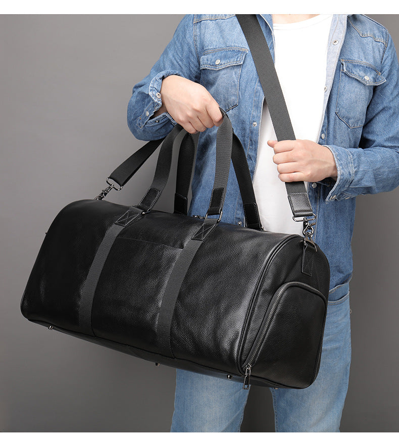 Men's travel bag Dry and wet separation cowhide genuine leather short distance business trip handbag handbag fitness travel bag large capacity men's luggage bag 