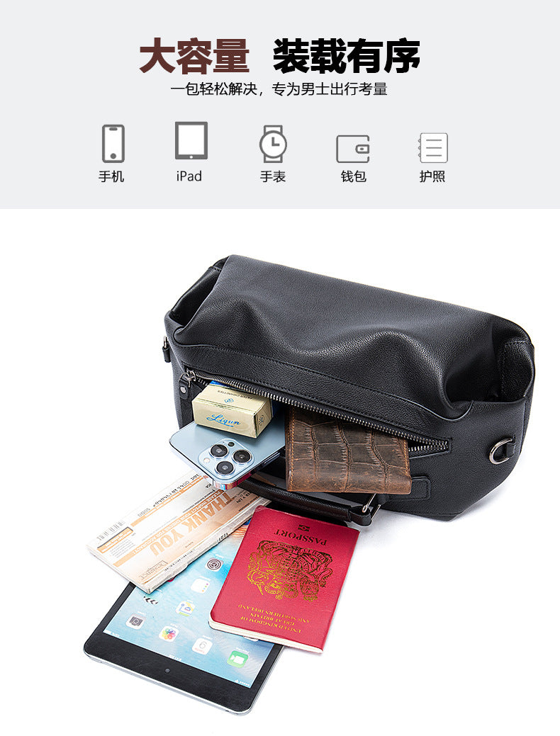 Men's Shoulder Bag Genuine Cowhide Leather Fashion Vintage Crossbody Bag for Men 