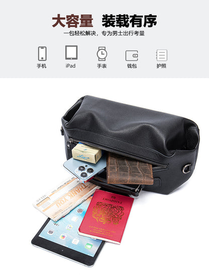 Men's Shoulder Bag Genuine Cowhide Leather Fashion Vintage Crossbody Bag for Men 