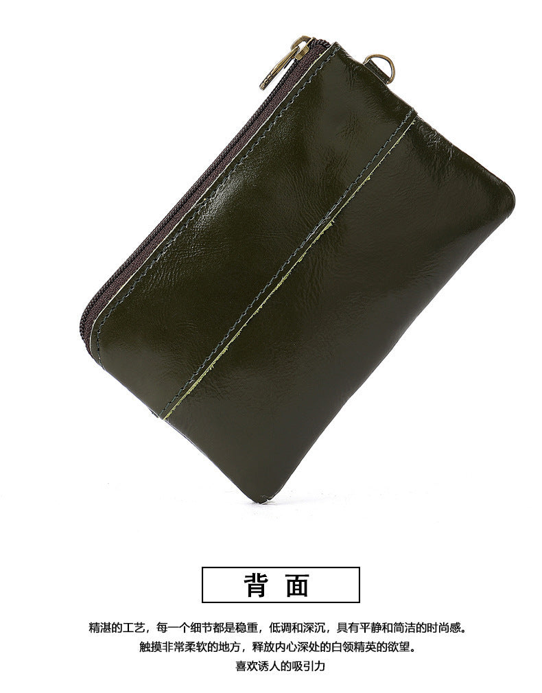 Men's Wallet Cow Leather Retro Casual Zipper Large Capacity Men's Wallet Coin Bag 