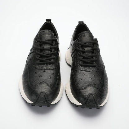 Ostrich skin men's shoes genuine leather sports casual sneakers thick sole wear-resistant breathable men's shoes 