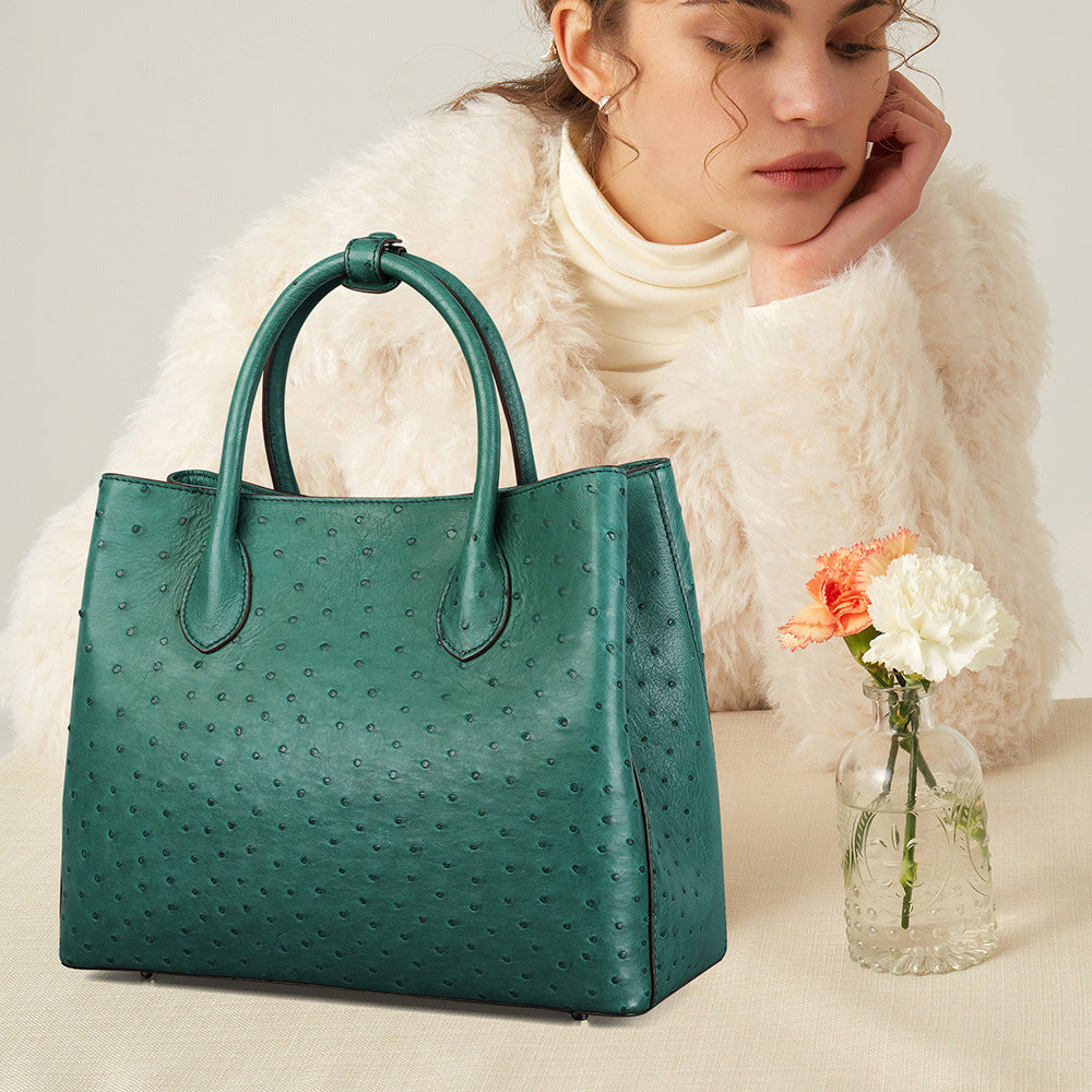 Ostrich leather women's bag genuine leather bag fashion trend large capacity leather tote bag