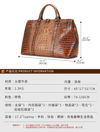 Men's Handbag Crocodile Crest Cow Leather Unisex Travel Bag Short Distance Business Luggage Bag 