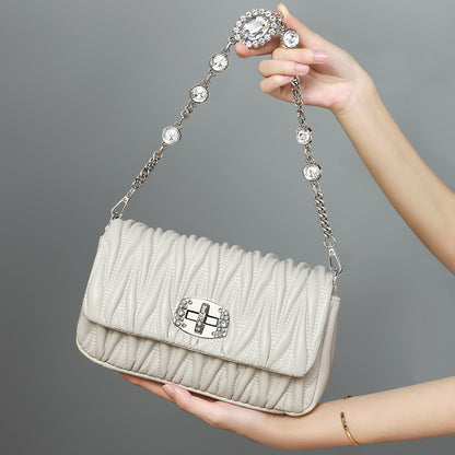 Women's Chain Pleated Bag Fashion Trend Crossbody Underarm Bag Simple