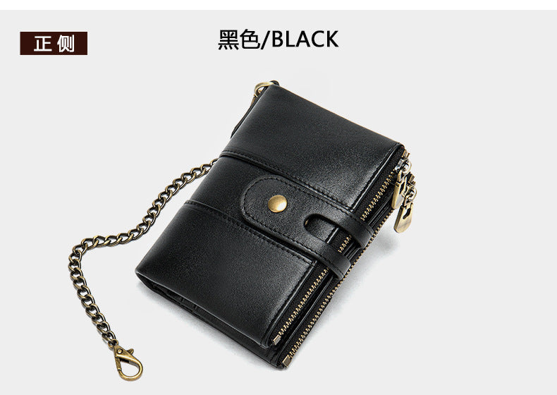 Men's short wallet genuine cowhide leather retro RFID anti-theft card bag 