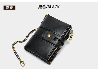 Men's short wallet genuine cowhide leather retro RFID anti-theft card bag 