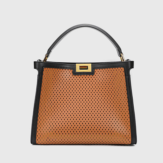Casual large capacity cowhide openwork color ladies handbag crossbody bag goes with anything 
