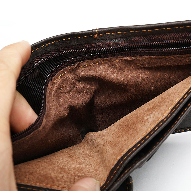 Men's Short Wallet Made of Genuine Cowhide Leather Retro Multifunctional Men's Card Bag Wallet 