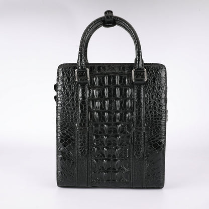 Crocodile Bone Skin Genuine Leather Men's Briefcase Business Commuting Casual Crossbody Shoulder Bag Vertical Handbag 