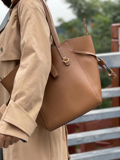 Women's Handbag Genuine Leather Shoulder Bag Large Capacity Goes with Anything Tote Bucket Bucket Bag Casual
