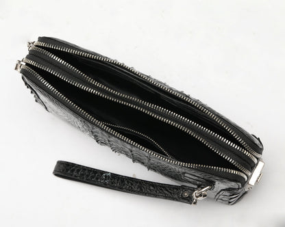 Men's Bag Crocodile Skin Genuine Leather Business Double Zipper Security Lock Privacy Protection Handbag 