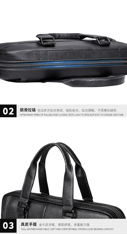 Men's handbag Genuine leather cowhide computer bag Business large capacity briefcase Men's handbag 