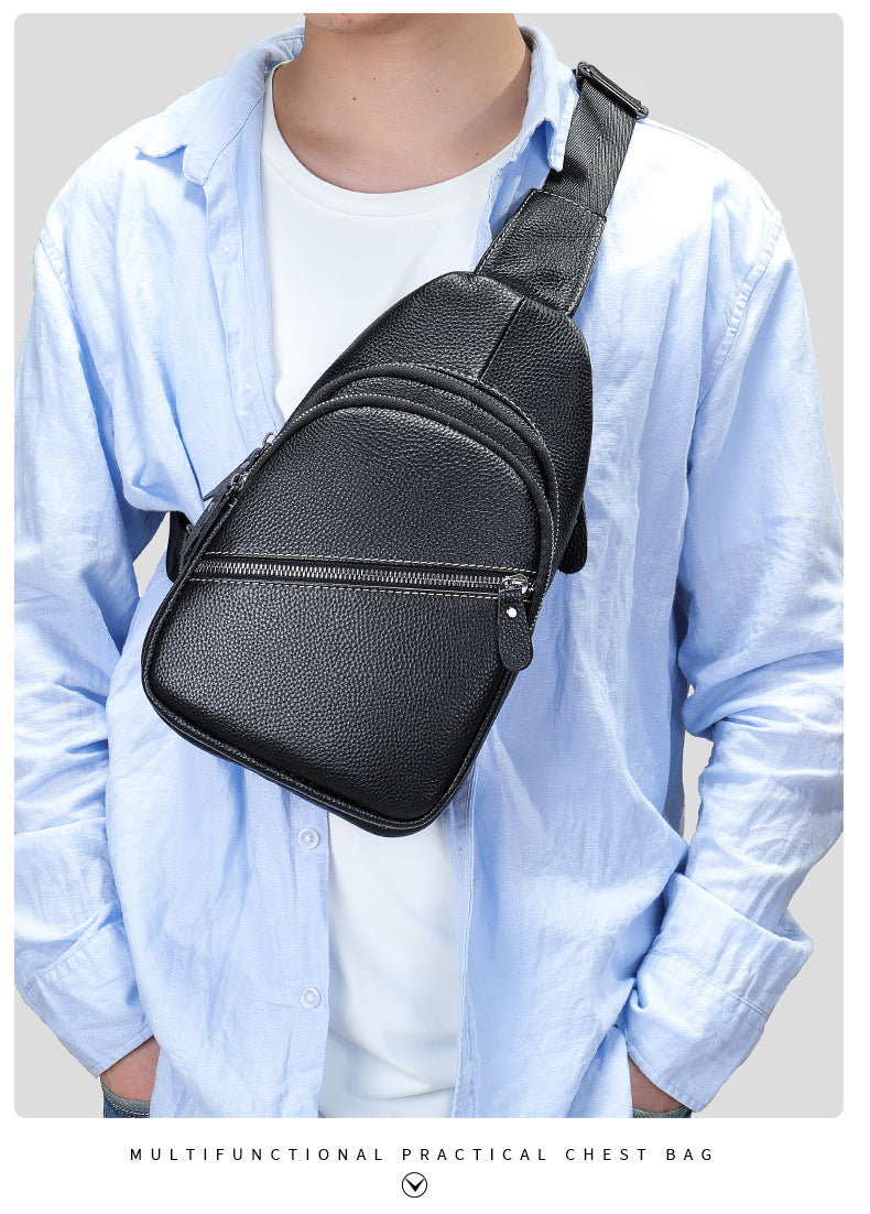 Men's Bust Bag Genuine Cowhide Leather Casual Fashion Men's Crossbody Bag Shoulder Bag 