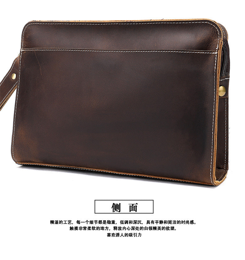 Men's Clutch Bag Cow Leather Crazy Horse Vintage Men's Handbag 