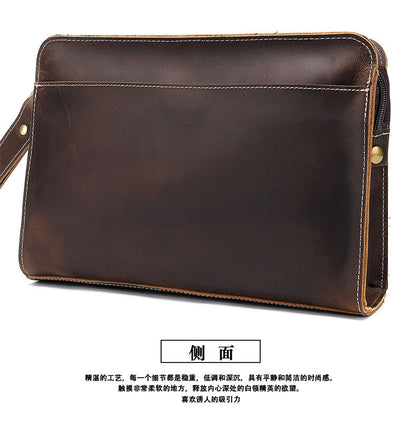 Men's Clutch Bag Cow Leather Crazy Horse Vintage Men's Handbag 