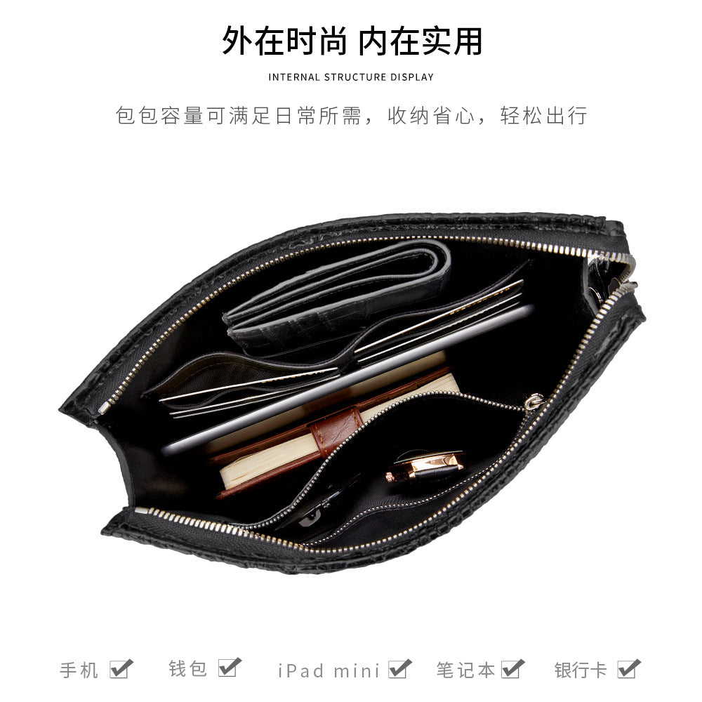 Siamese crocodile skin men's handbag genuine leather large capacity casual business men's bag 