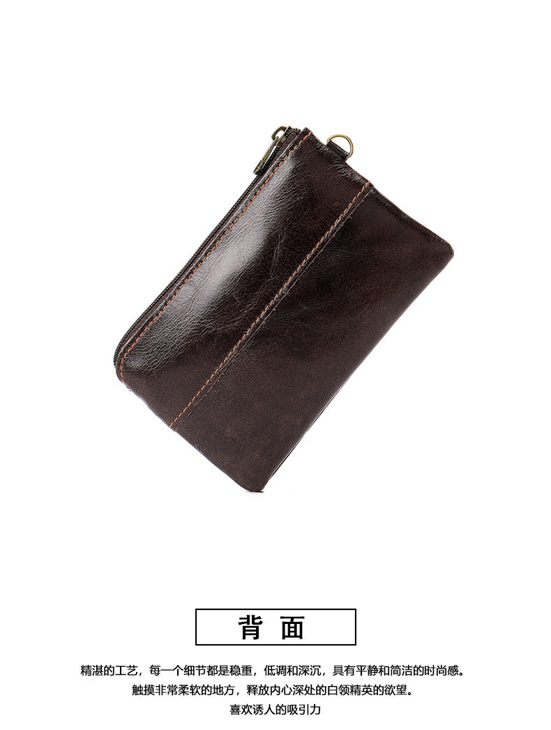 Men's Wallet Cow Leather Retro Casual Zipper Large Capacity Men's Wallet Coin Bag 