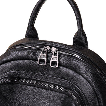 Black Backpack Large Capacity Casual Headlayer Cowhide Backpack Handbagable Shoulder Bag