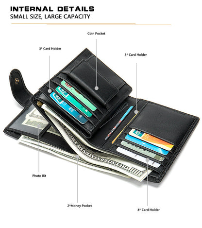 Men's wallet cowhide texture lychee pattern card holder business wallet for men 