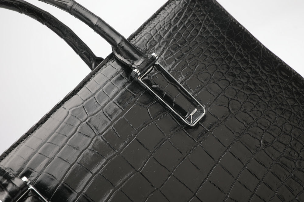 Crocodile Belly Skin Genuine Leather Men's Handbag Briefcase Double Zipper Handbag Business Office Business Trip Commuting File Bag 