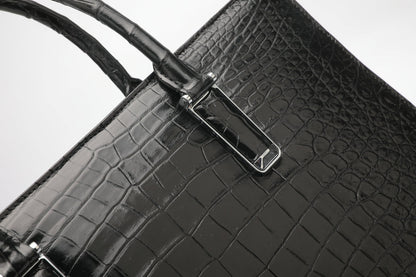 Crocodile Belly Skin Genuine Leather Men's Handbag Briefcase Double Zipper Handbag Business Office Business Trip Commuting File Bag 