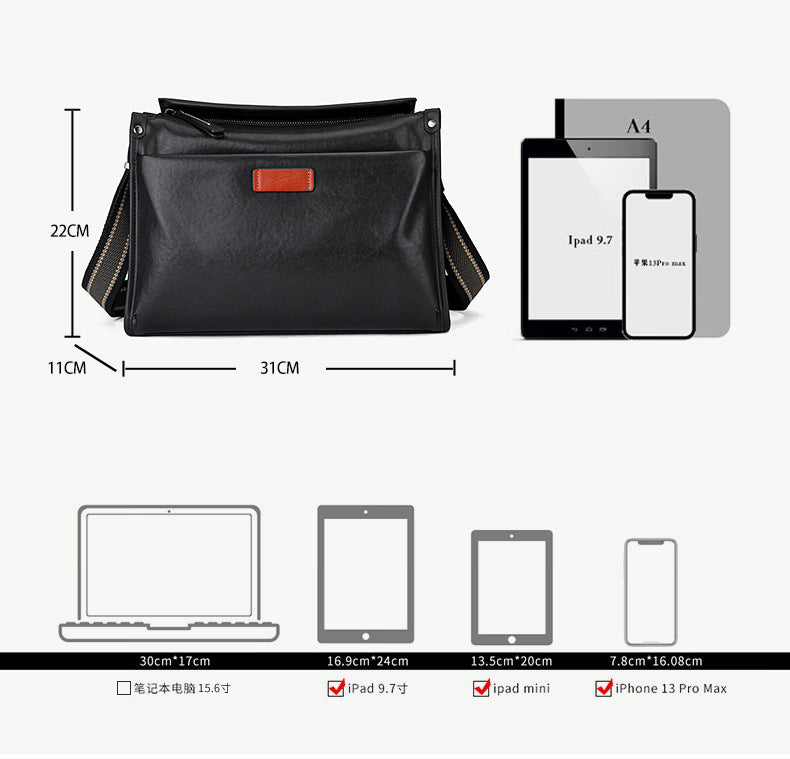 Men's Shoulder Bag Cowhide Genuine Leather Fashion Casual Commuting Crossbody Bag for Men 