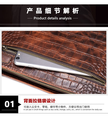 Men's Clutch Bag Business Crocodile Crest Cow Leather Handbag for Men 