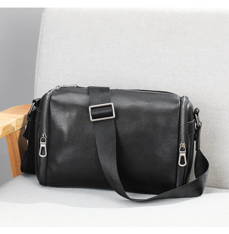 Men's shoulder bag Genuine cowhide leather cylindrical fashion casual large capacity crossbody bag for men 