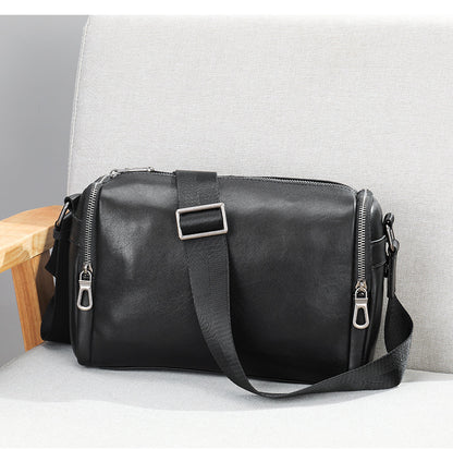 Men's shoulder bag Genuine cowhide leather cylindrical fashion casual large capacity crossbody bag for men 