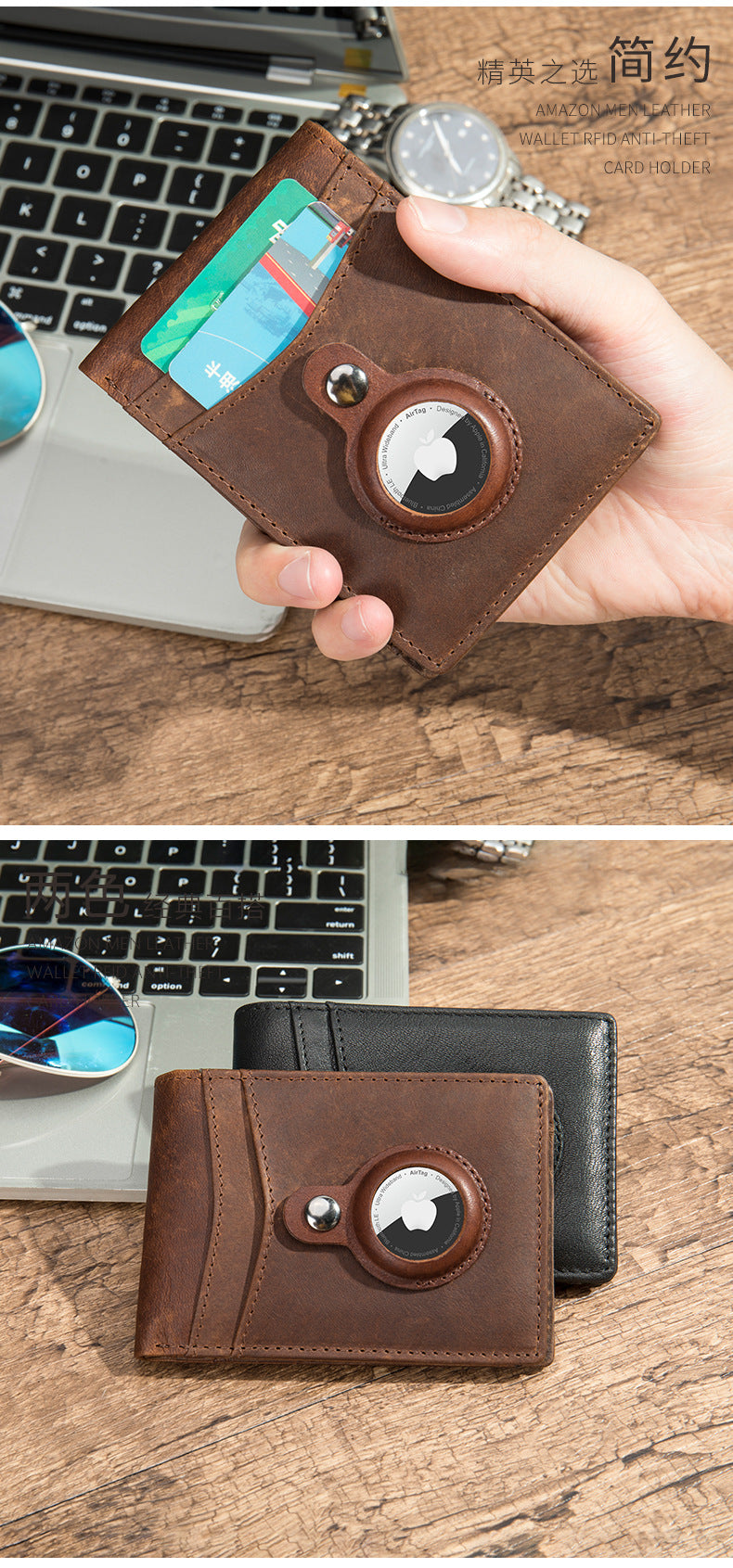 Men's wallet cowhide genuine leather retro business card holder card bag for men 