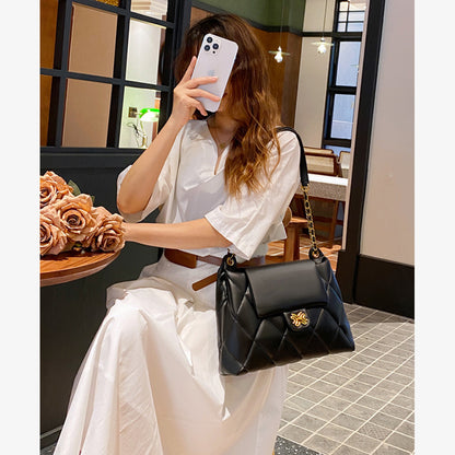 Ladies bag check chain bag genuine leather commuting large capacity shoulder bag tote bag