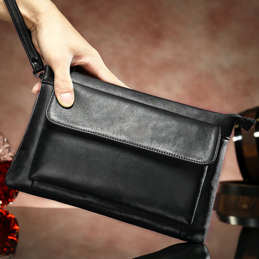Men's Clutch Bag Genuine Cowhide Leather Vintage Large Capacity DIY Men's Wrist Bag Handbag 