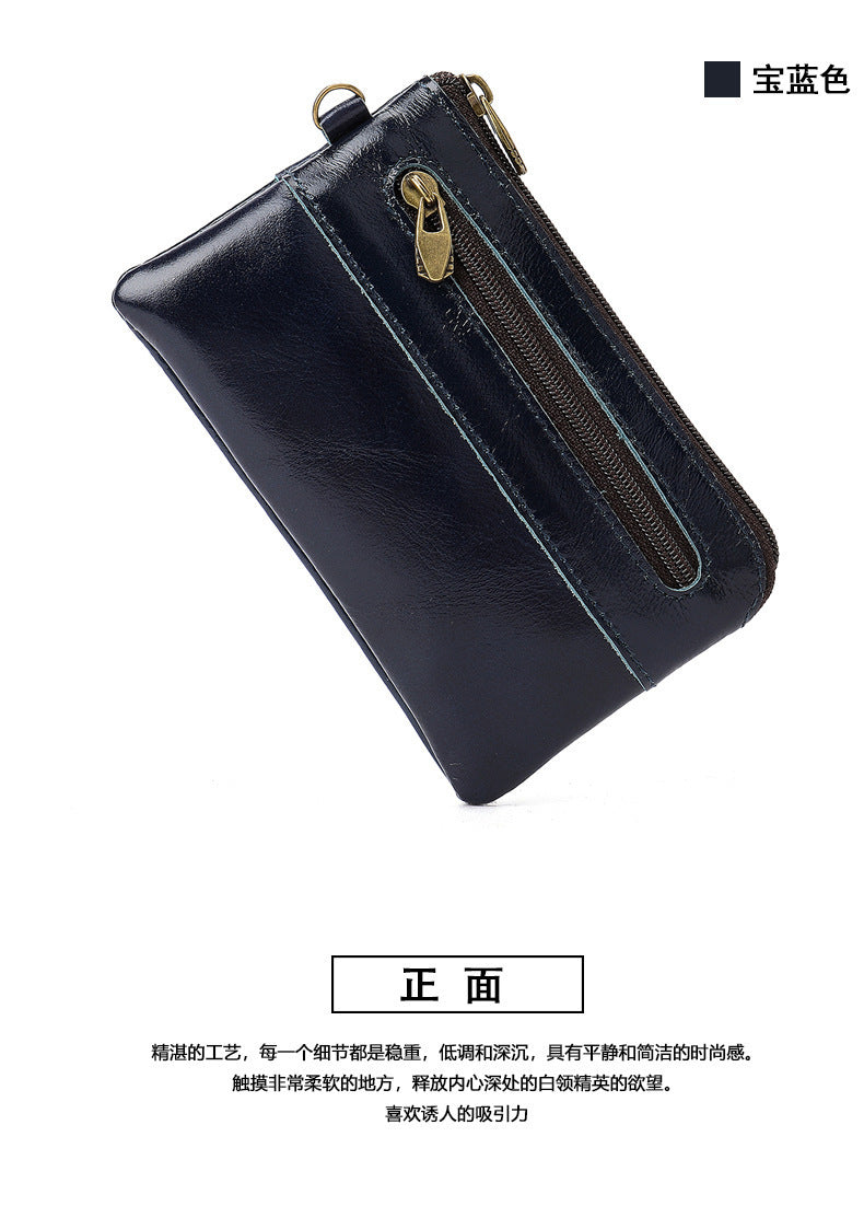 Men's Wallet Cow Leather Retro Casual Zipper Large Capacity Men's Wallet Coin Bag 