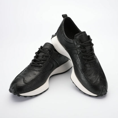 Ostrich skin men's shoes genuine leather sports casual sneakers thick sole wear-resistant breathable men's shoes 