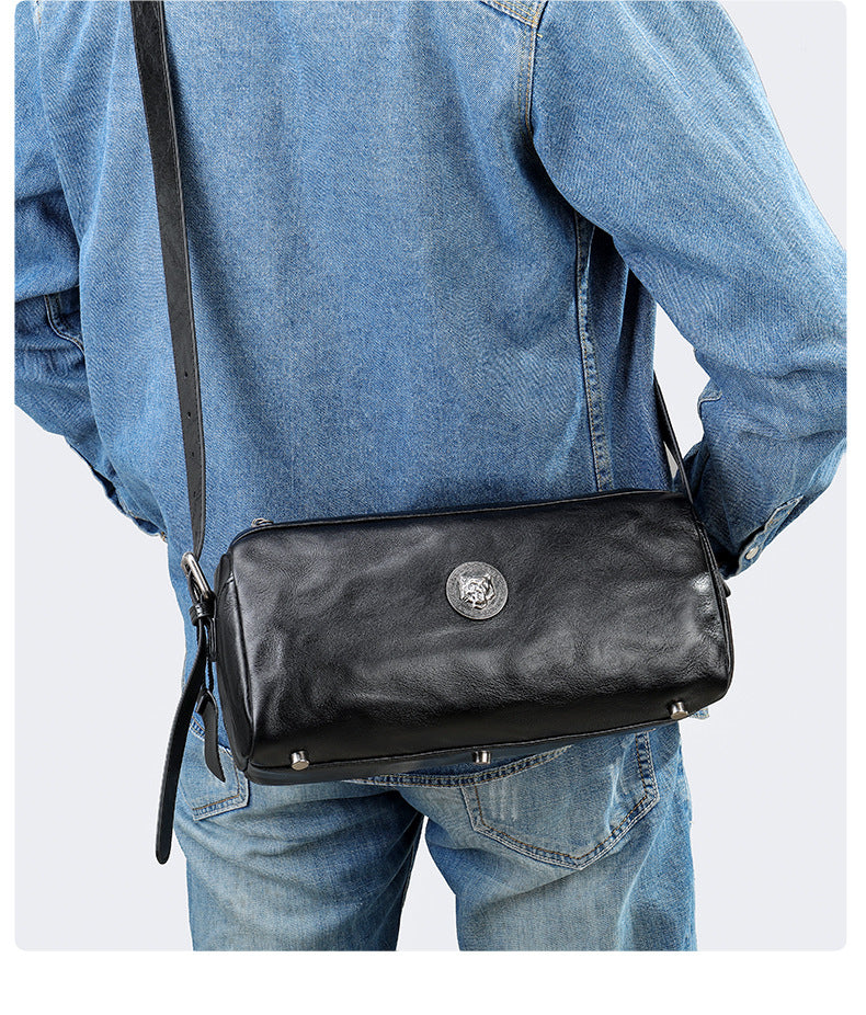 Men's Shoulder Bag Made of Genuine Cowskin Leather with Hand-held Crest High Quality Luxury Fashion Crossbody Bag for Men 