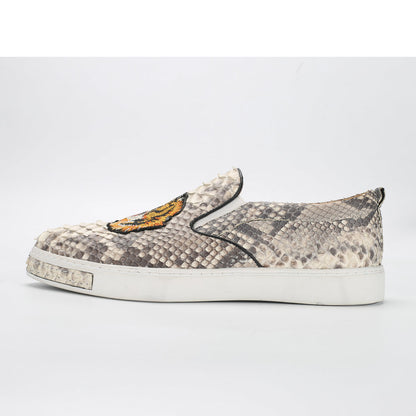 Python Skin Genuine Leather Men's Moccasins Embroidery Tiger Head Fashion Men Shoes Casual Shoes 