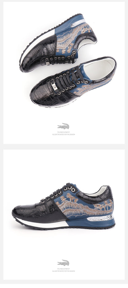 Crocodile leather genuine leather men's sneakers anti-slip fashion casual shoes men's shoes 
