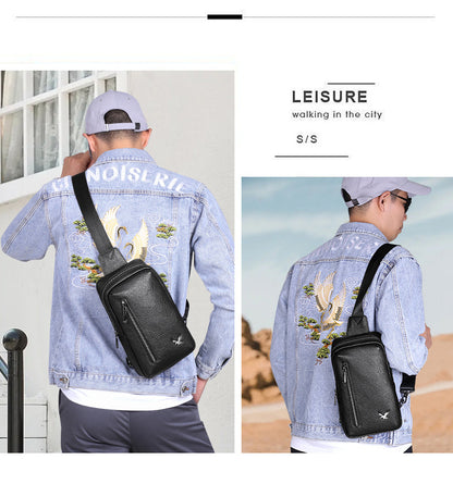 Men's bust bag cowhide Korean casual fashion simple crossbody bag 