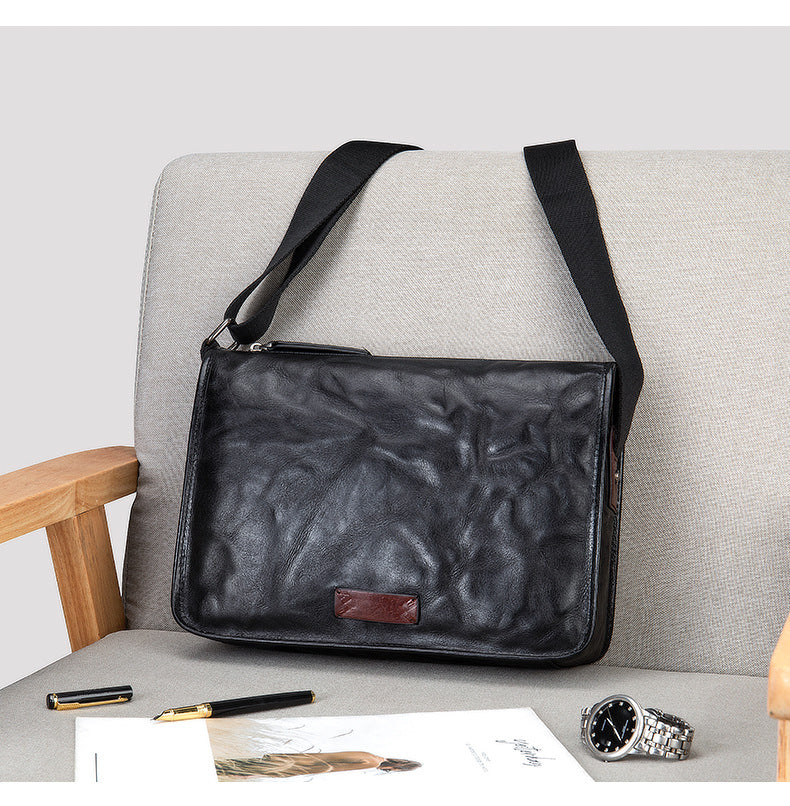 Men's Shoulder Bag Genuine Cowhide Leather Fashion Hand-held Crossbody Bag for Men 