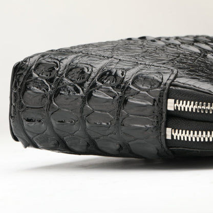 Men's Bag Crocodile Skin Genuine Leather Business Double Zipper Security Lock Privacy Protection Handbag 