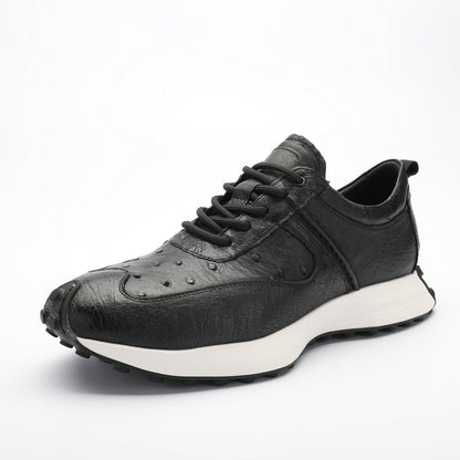 Ostrich skin men's shoes genuine leather sports casual sneakers thick sole wear-resistant breathable men's shoes 