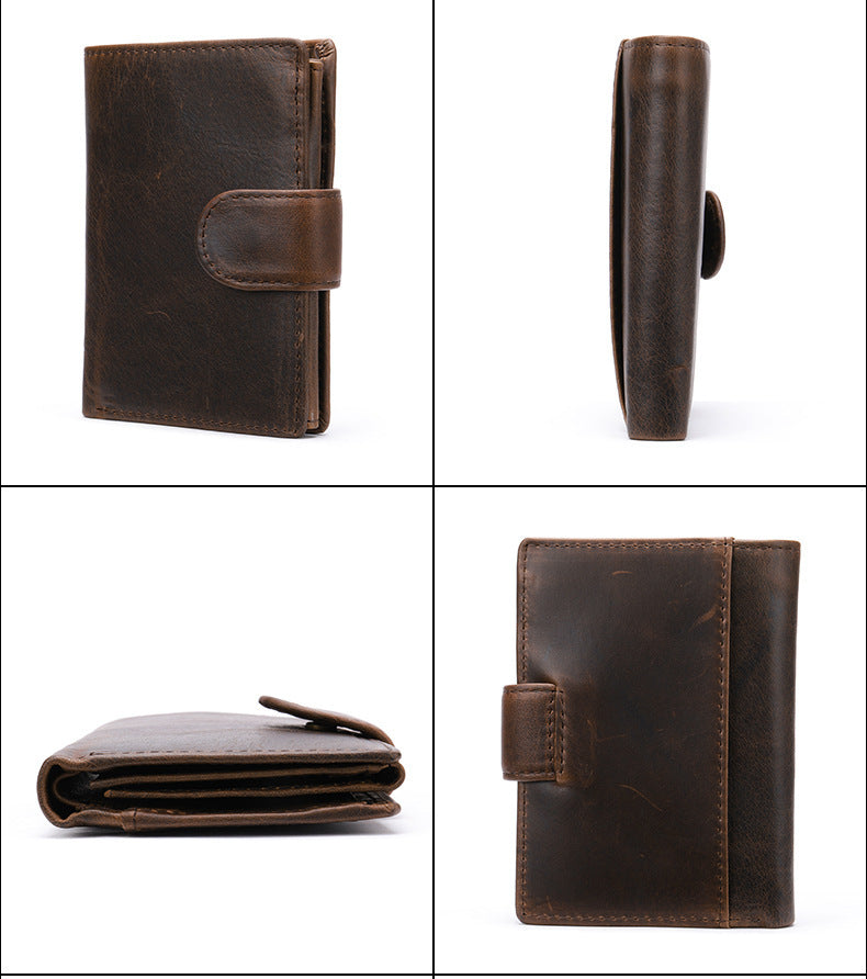 Men's short wallet cowhide genuine leather retro clutch bag card bag men's wallet 