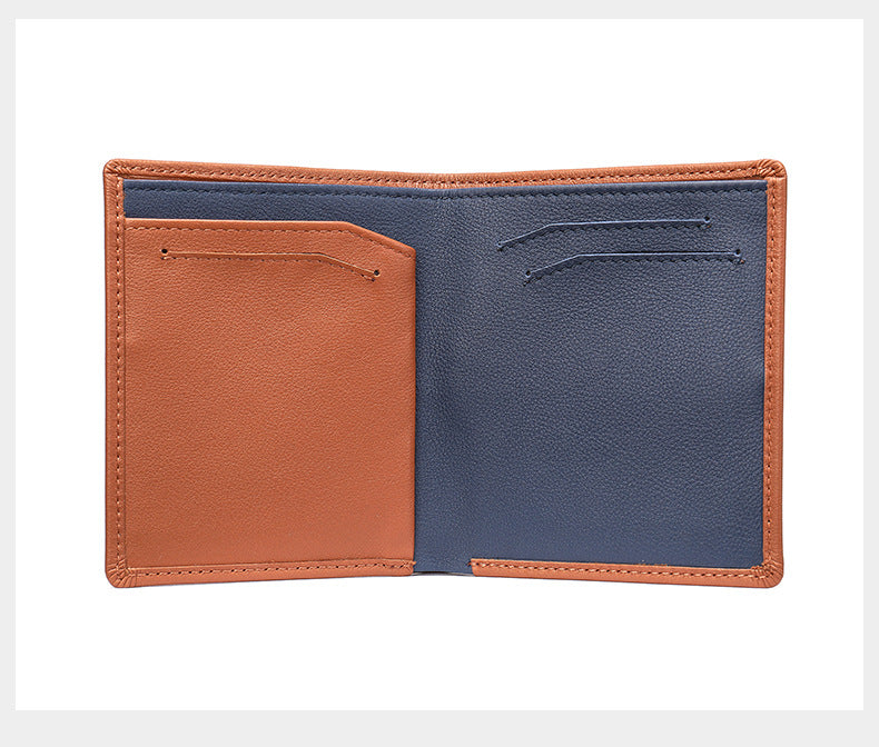 Men's short wallet genuine cowhide leather bi-fold retro card bag men's wallet 