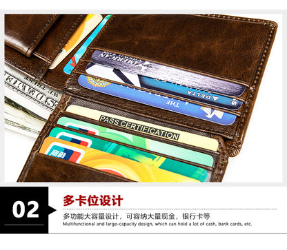Men's short wallet cowhide retro anti-theft handmade men's wallet 