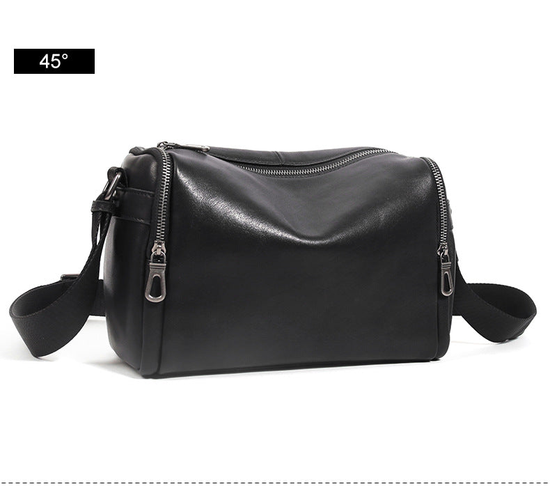 Men's shoulder bag Genuine cowhide leather cylindrical fashion casual large capacity crossbody bag for men 