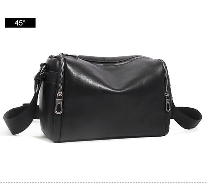 Men's shoulder bag Genuine cowhide leather cylindrical fashion casual large capacity crossbody bag for men 