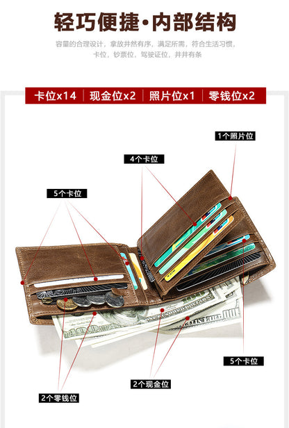 Men's short wallet cowhide thin rfid anti-theft business men's wallet 