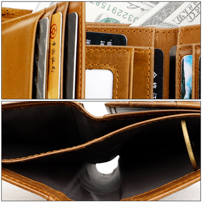 Men's wallet genuine cowhide leather RFID anti-theft brush large capacity multi-functional men's wallet 
